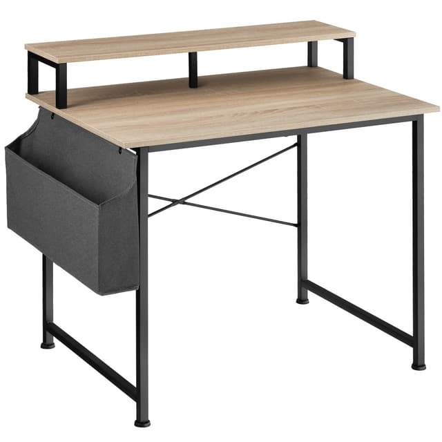 tectake Skrivbord med hylla och tygpåse - Industriellt lätt trä, ek Sonoma, 120 cm
