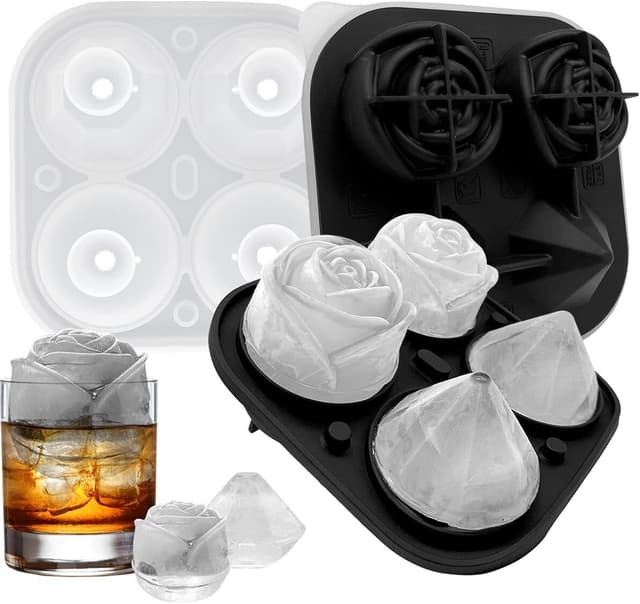 Isforme i Silikone - Diamant- og Rose-forme Sort
