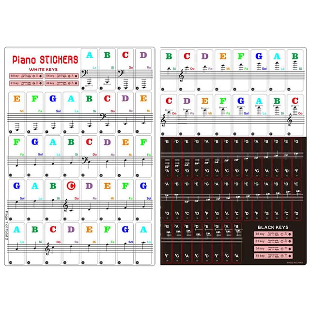 Note-etiketter for piano / keyboard med 88/61/54/49 tangenter