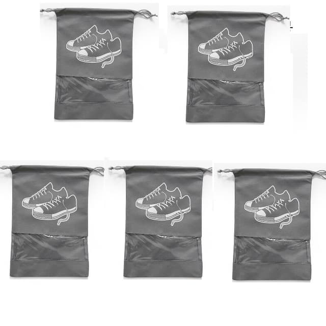 Skopåsar med dragsko och fönster 5-pack Grå