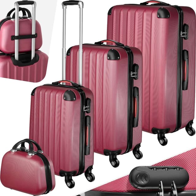 tectake Resväskor 4 set Pucci, bagage av ABS-hårdplast - vinröd
