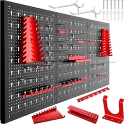 tectake Perforerad verktygstavla med 25 krokar och hållare 120x2x60cm - svart/röd