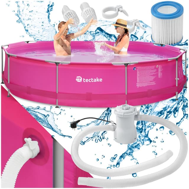tectake Pool rund med filterpump Ø 360 x 76 cm - pink