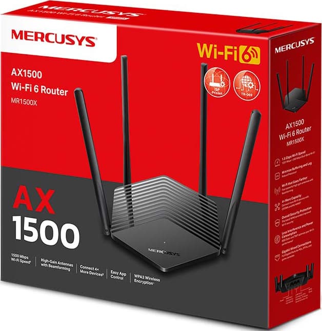 Routeur Wi-Fi 6 Mercusys MR1500X – Double Bande AX1500 (1,5 Gb/s), 4 Antennes, WPA3, Facile à Installer Avec L’appli