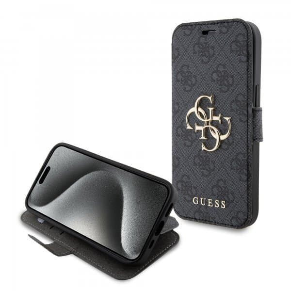 Guess iPhone 15 Etui 4G Logo Grå