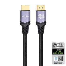 NÖRDIC CERTIFIED CABLES 2m Ultra High Speed ​​​​HDMI 2.1 8K 60Hz 4K 120Hz 48Gbps Dynamic HDR eARC Spillmodus VRR Dolby ATMOS Nylonflettet gullbelagt
