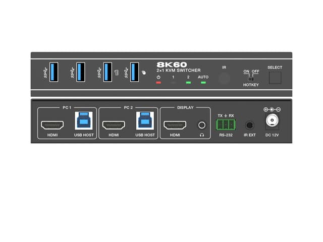 NÖRDIC 8K60Hz KVM-switch 2 til 1 understøtter UltraWide moitors 4xUSB-A