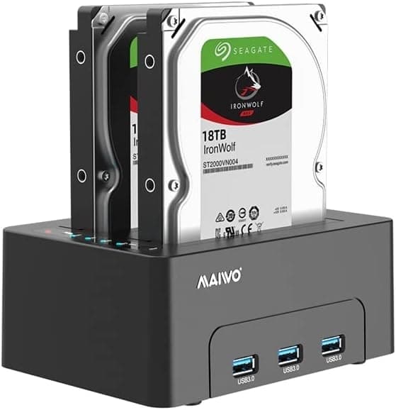 Maiwo K3082H USB 3.1 GEN1 5Gbps Dockningsstation för 2st 2,5-3,5 SATA HDD SSD 2x med stöd för UASP 3xUSB3.1 hubb