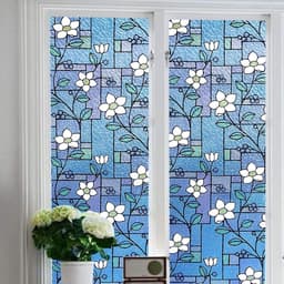 Firkantet blomst statisk klistremerke frostet privat dekorativ vindusfilm Flerfarget 44.5x200 cm
