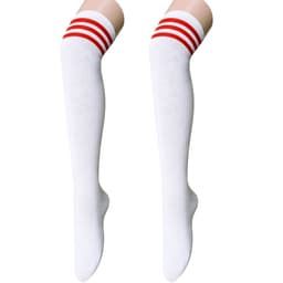 Overknee sokker hvite med røde striper L
