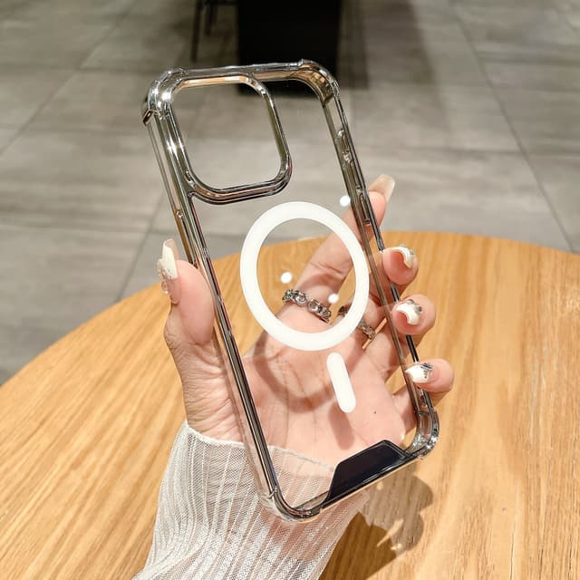 Stötsäkert elektropläterat magnetiskt fodral för iPhone 14-serien Silv