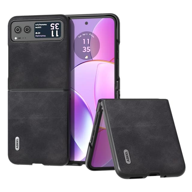 SKALO Motorola Razr 40 5G ABEEL PU Nahka Fold Suojakuori - Musta