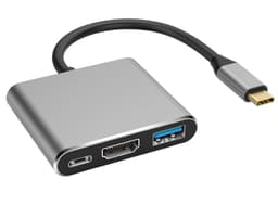 NÖRDIC 1–3 -telakointiasema USBC–1x HDMi 4K 30 Hz, 1x USBC 60 W PD ja 1x USB A 3.1, 5 Gb/s, PC, Macbook ja Nintendo Switch