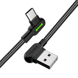 McDodo CA-5282 vinklet USB C til vinklet USB en kabel for synkronisering og rask ladning med LED svart 1,8m