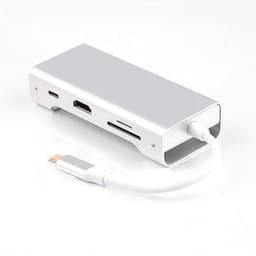 NÖRDIC 1 til 7 USB C Aluminium Docking Station 1xhdmi 4K 30Hz 1xrj45 Giga Ethernet 2xUSB 3.1 5GBP 1X USB C PD87W 1XSD / TF Kortleser Sølv