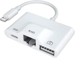 NÖRDIC Lightning Adapter 1 til 3 Porter 1x USB3.1 1x RJ45 10/100 Mbps 1X Lightning for lading