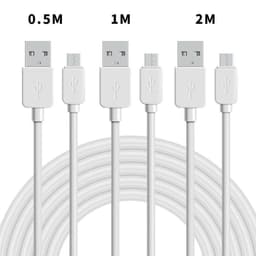 NÖRDIC kabel kit 3 pak 0,5m + 1m + 2m En USB 2.0 Micro B 480Mbps 2,4a hvid Android mobil og tablet
