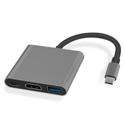 NÖRDIC 1 til 3 Docking Station USBC til HDMI 4K 30Hz USB C Strømlevering 60W og USB A 3.1 5Gbps Space Grey
