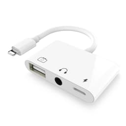 NÖRDIC Lightning Adapter 1 til 3 Porter 1XUSB A 1X AUDIO 3,5 MM og 1X Lightning for Lading