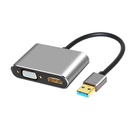 NÖRDIC En USB til HDMI 1080P og 1080P VGA understøtter to skærme til spejlet og Udvidet modus 10cm kabel Aluminium Space Grey
