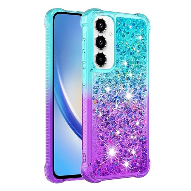 SKALO Samsung A55 5G Kvicksand Glitter Hjärtan TPU-skal - Turkos-Lila