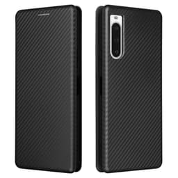 SKALO Sony Xperia 10 V Carbon Fiber Lompakkokotelo - Musta