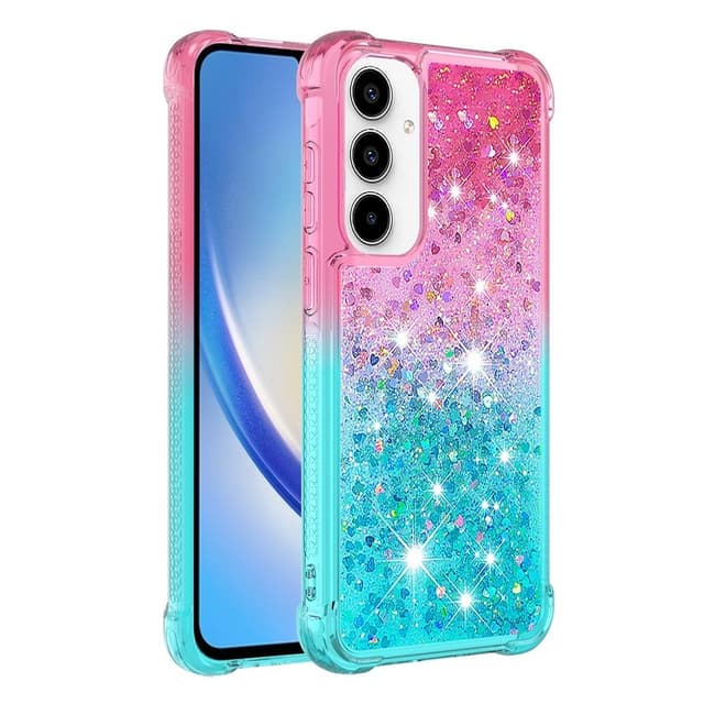 SKALO Samsung A55 5G Kvicksand Glitter Hjärtan TPU-skal - Rosa-Turkos