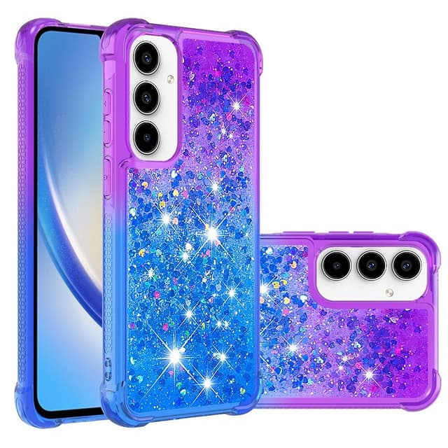 SKALO Samsung A35 5G Kvicksand Glitter Hjärtan TPU-skal - Lila-Blå