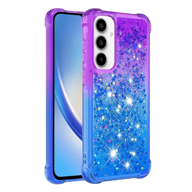 SKALO Samsung A55 5G Kvicksand Glitter Hjärtan TPU-skal - Lila-Blå