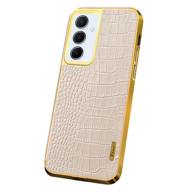 SKALO Samsung A55 5G Krokodil Guldkant Skal - Vit