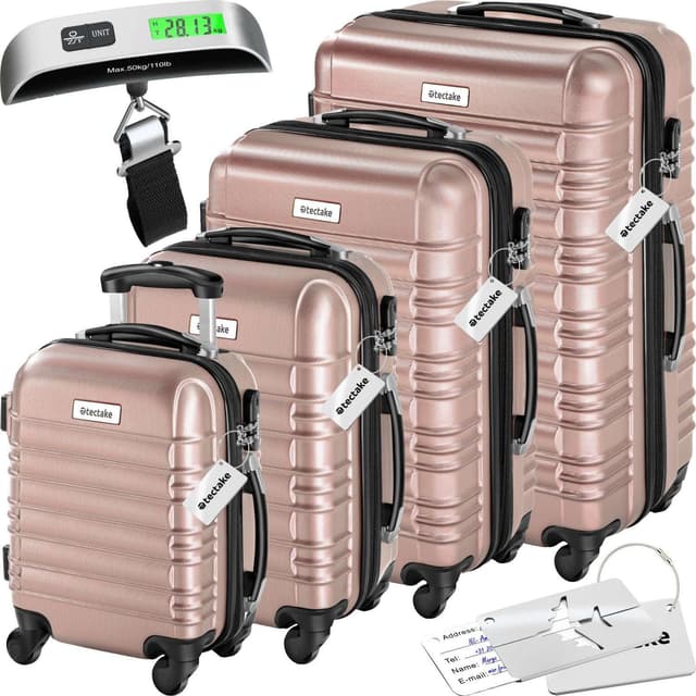 tectake Resväskeset Mila - 4 resväskor, bagage med bagagevåg och namntaggar - roséguld