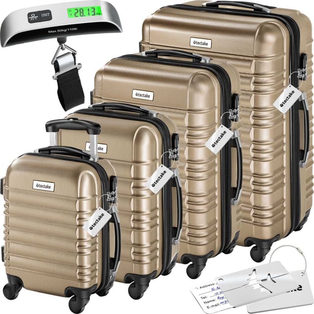 tectake Resväskeset Mila - 4 resväskor, bagage med bagagevåg och namntaggar - champagne