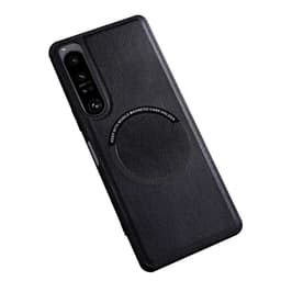 SKALO Sony Xperia 1 V PU Nahka Hybrid Magnetic Ring Suojakuori - Musta