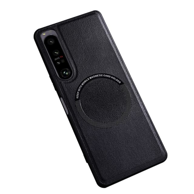 SKALO Sony Xperia 1 V PU Nahka Hybrid Magnetic Ring Suojakuori - Musta