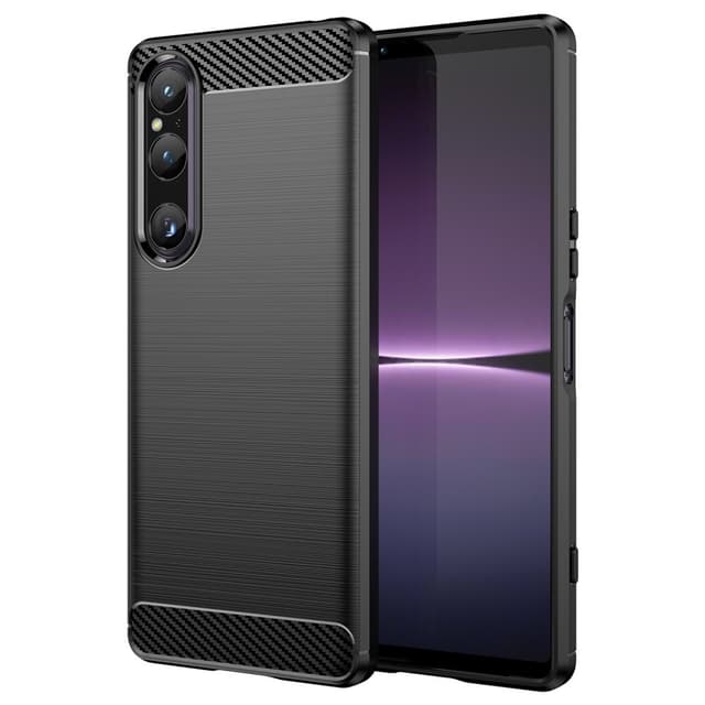 SKALO Sony Xperia 1 V Armor Carbon Iskunkestävä TPU suojakuori - Musta