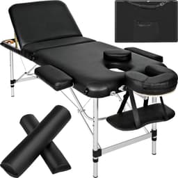 tectake 3-zons massagebänk med 5 cm stoppning, rullar och aluminiumram - svart
