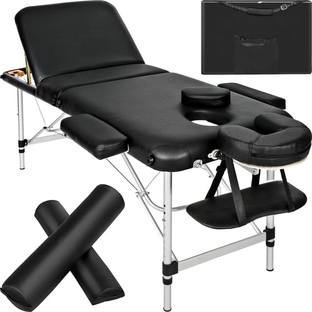 tectake 3-zons massagebänk med 5 cm stoppning, rullar och aluminiumram - svart