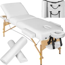 tectake 3-zons massagebänksset Somwang med 7,5 cm stoppning, hjul och träram - vit