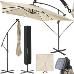 tectake Solparasoll Sunna med LED solcellsbelysning och vev 2,5 x 2,5 m - beige