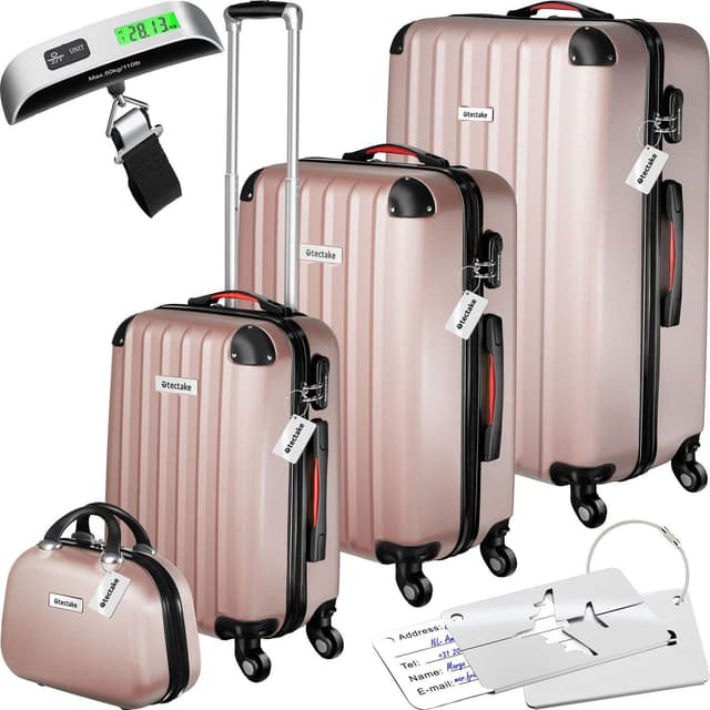 tectake Resväskeset Cleo, 4 resväskor med bagagevåg och taggar - roséguld