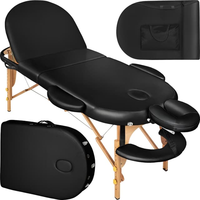 tectake 3-zons massagebänk Sawsan oval med 5 cm stoppning och träram - svart