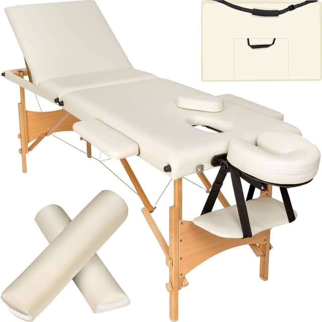tectake 3-zons massagebänk-set Daniel med stoppning, rullar och träram - beige