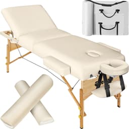 tectake 3-zons massagebänksset Somwang med 7,5 cm stoppning, hjul och träram - beige