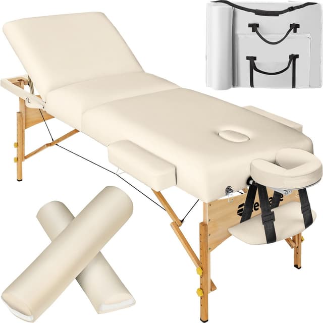 tectake 3-zons massagebänksset Somwang med 7,5 cm stoppning, hjul och träram - beige