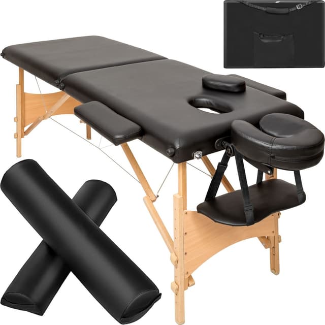 tectake Freddi 2-zons massagebänk med 5 cm stoppning, hjul och träram - svart