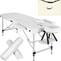 tectake Massagebänk med 2 zoner - Inkluderar Bolster, bärväska och avtagbara huvud- och armkuddar - vit