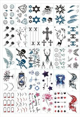 Rubs - midlertidige tatoveringer 30 ark med blandede motiver C30