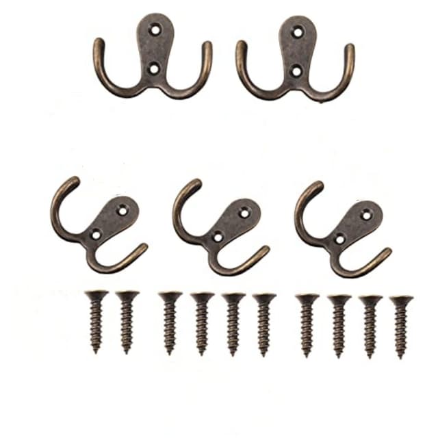 5 st Vintage dubbelkrokar Koppar