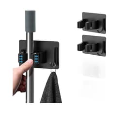 Rustfritt stålmontert moppekoststativ har 1 stativ og 1 krok Sort