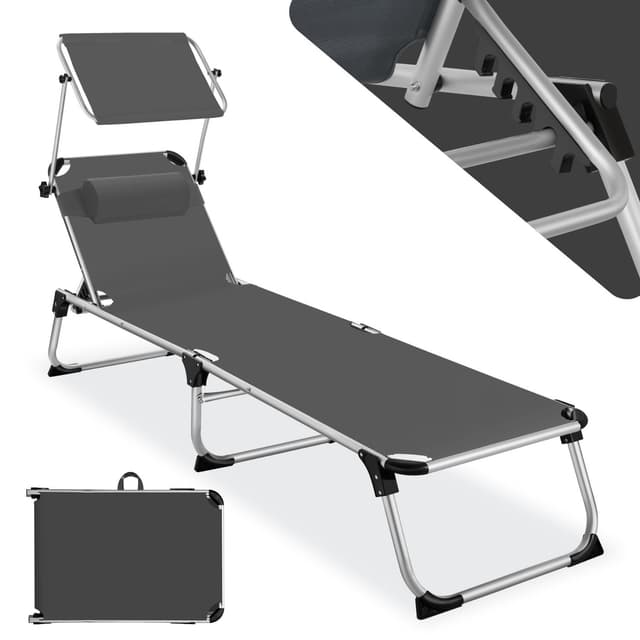 tectake Solstol Aurelie aluminium, 6-faldigt justerbar - grå